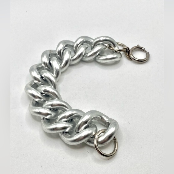 Vintage ERWIN PEARL SIGNED CHUNKY SATIN SILVER TONE RUNWAY CHAIN LINK BRACELET - Picture 6 of 9